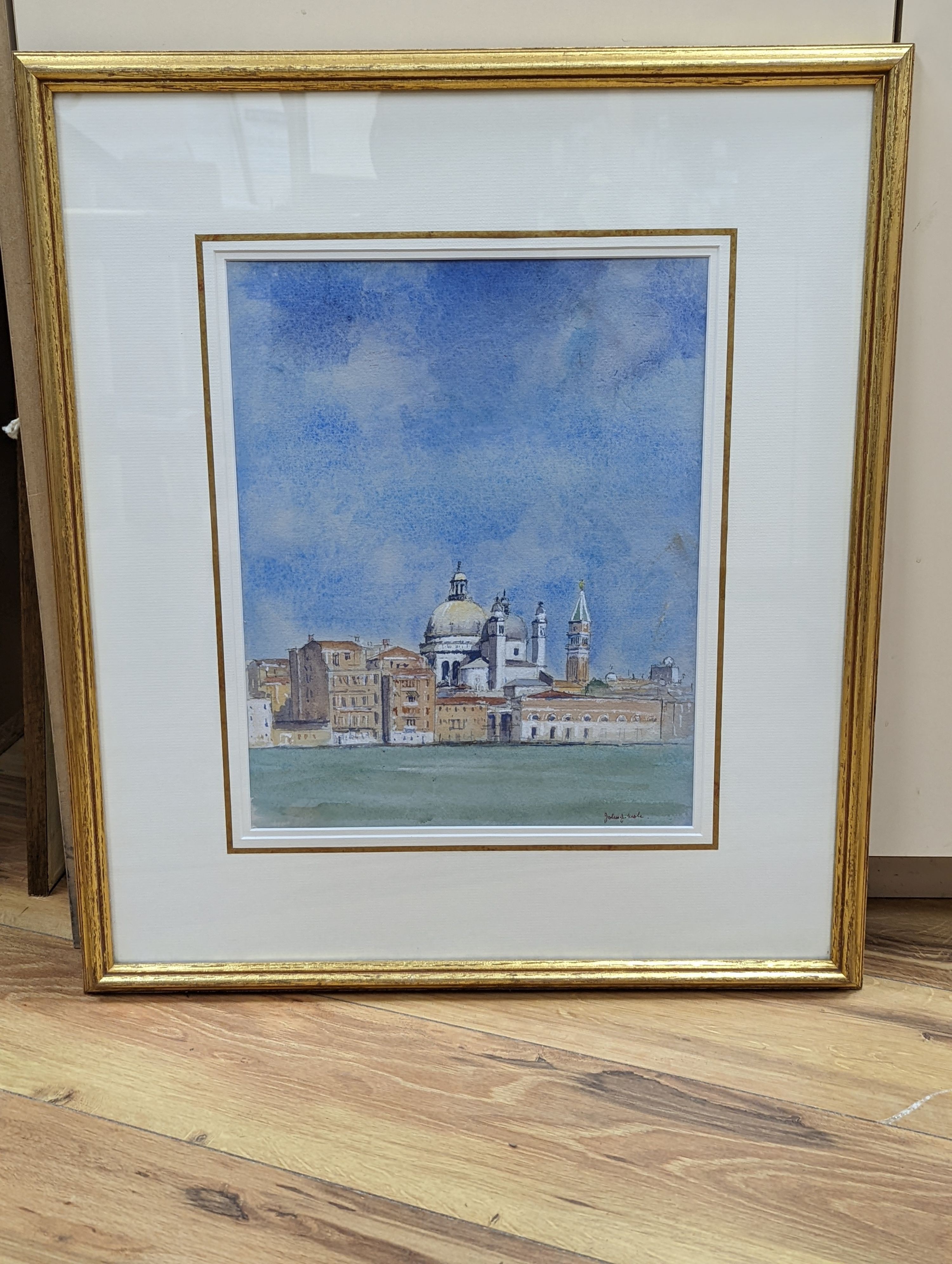 John J. Mole, 1996, watercolour, 'Distant view of Santa Maria della Salute, Venice, Italy', signed, 34 x 28cm